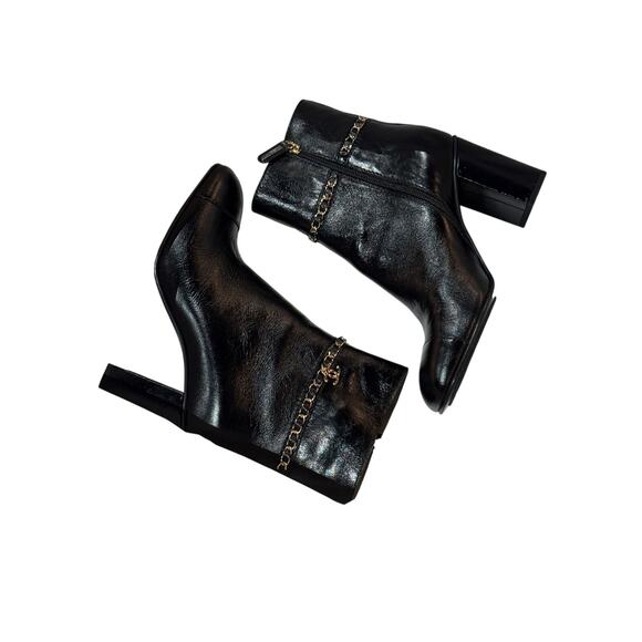 Chanel Black Patent Leather Chain-Detail Ankle Boots Size 39.5 | BNIB - Picture 10 of 16